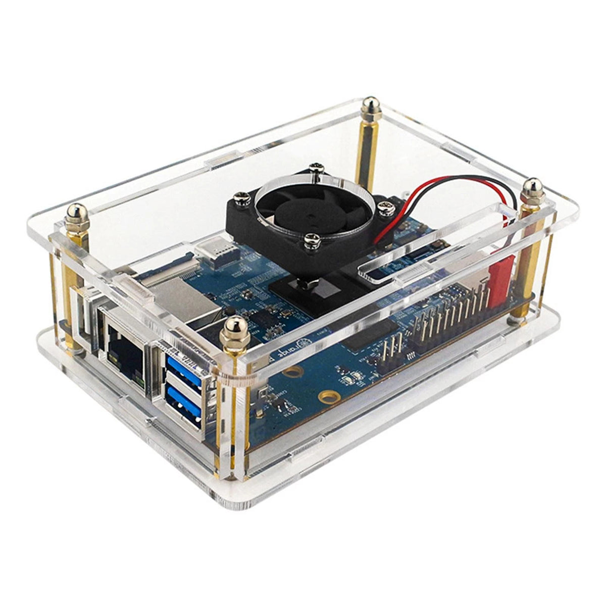 Clear Box Protective Shell Cover + Cooling Fan for Orange Pi 5 (2023)