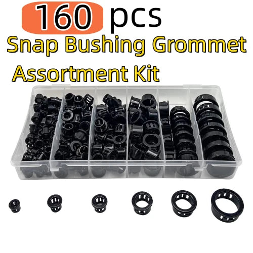 160PCS Cable Snap Bushing Grommet for Universal Applications (Black)