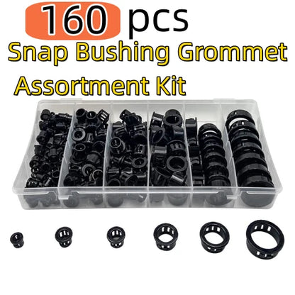 160PCS Cable Snap Bushing Grommet for Universal Applications (Black)