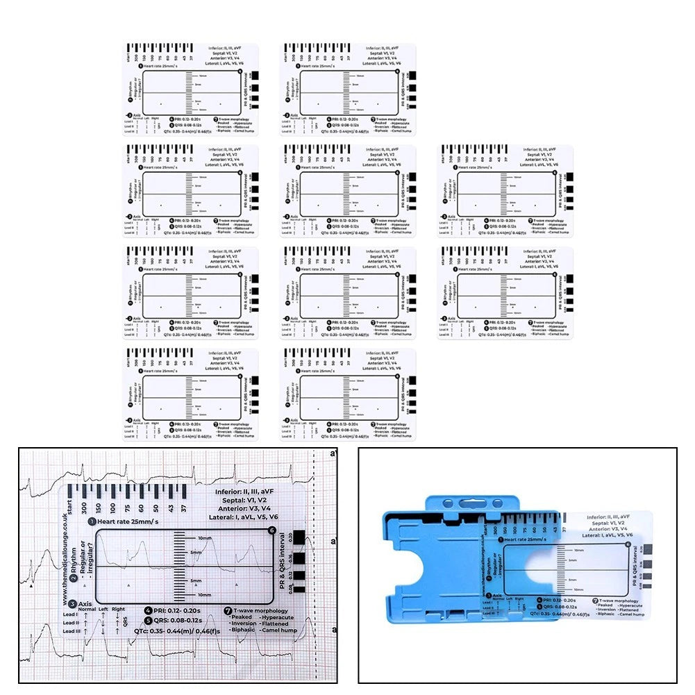 Pack of 10 ECG Rulers for EKG Measurement Tools