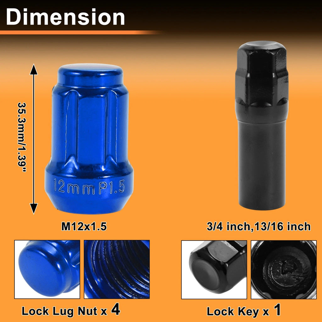 Wheel Locking Nut M12x1.5 Replacement with Key Socket for Honda Toyota (Blue)