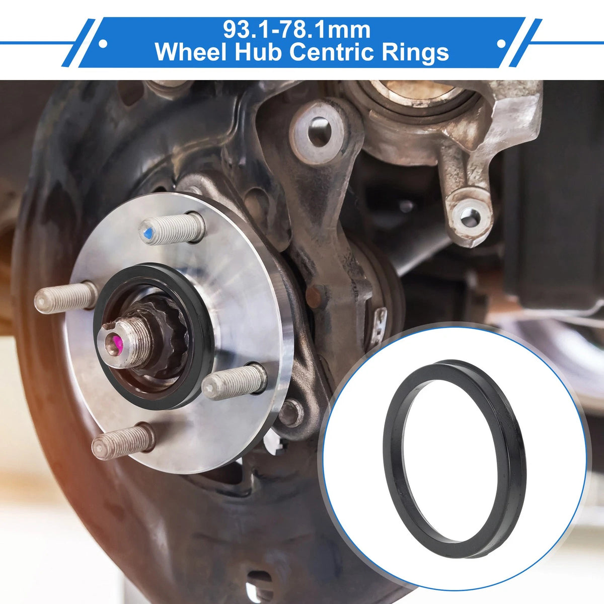 Set of 4 Wheel Hub Centric Rings for Car (93.1mm to 78.1mm) Black Polycarbonate