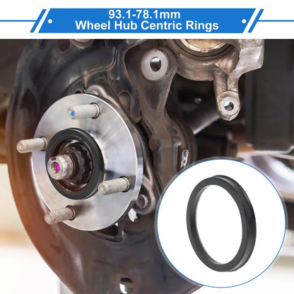 Set of 4 Wheel Hub Centric Rings for Car (93.1mm to 78.1mm) Black Polycarbonate