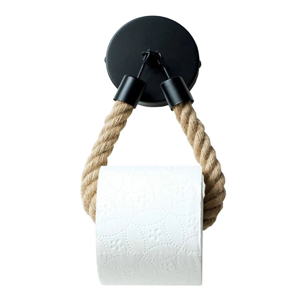 Rustic Hemp Rope Toilet Paper Holder for Bathroom (Wall Mounted)