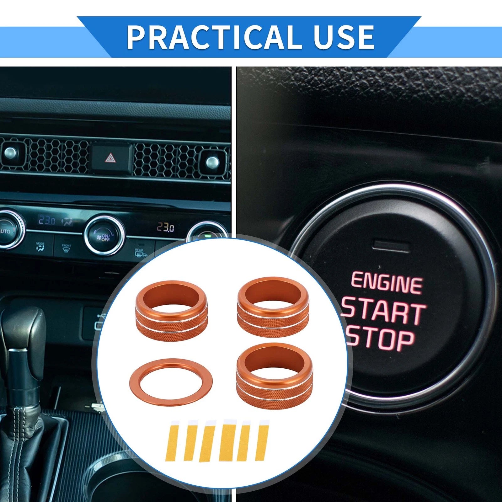 Engine Start Switch Knob Cover Ring for Honda Civic (2022–2024) Orange 4 Pack