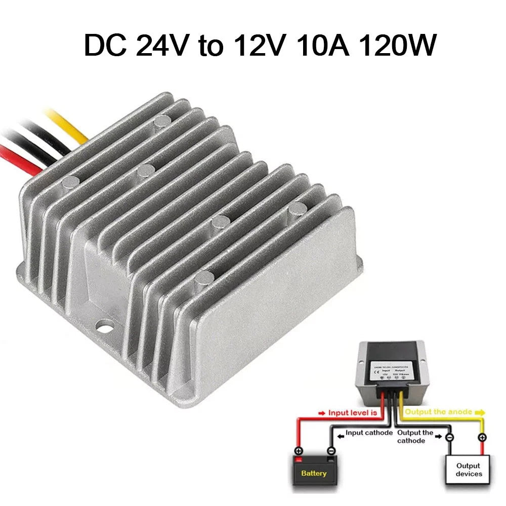 24V to 12V DC/DC Converter Regulator 10A 120W for Car Bus Truck Boat