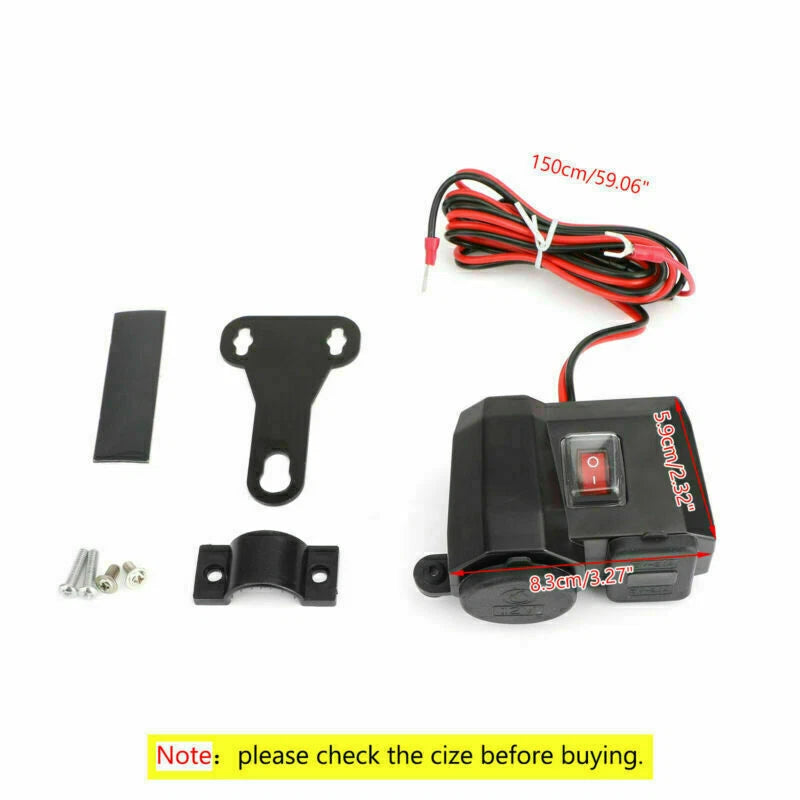 USB Charger Power Adapter Socket with Voltmeter for Motorcycle (12V/24V)