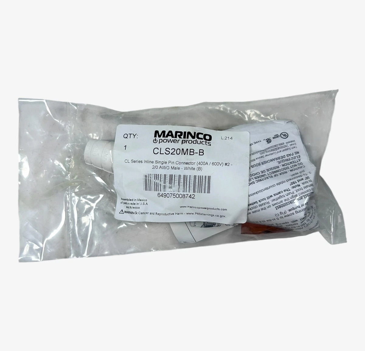 Marinco CLS20MB-B Inline Single Pin Connector for CL Series (400A/600V)