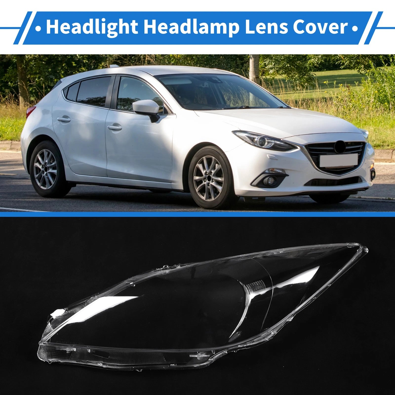1 Pcs Headlight Lens Cover for Mazda 3 (2013–2015) PC Clear
