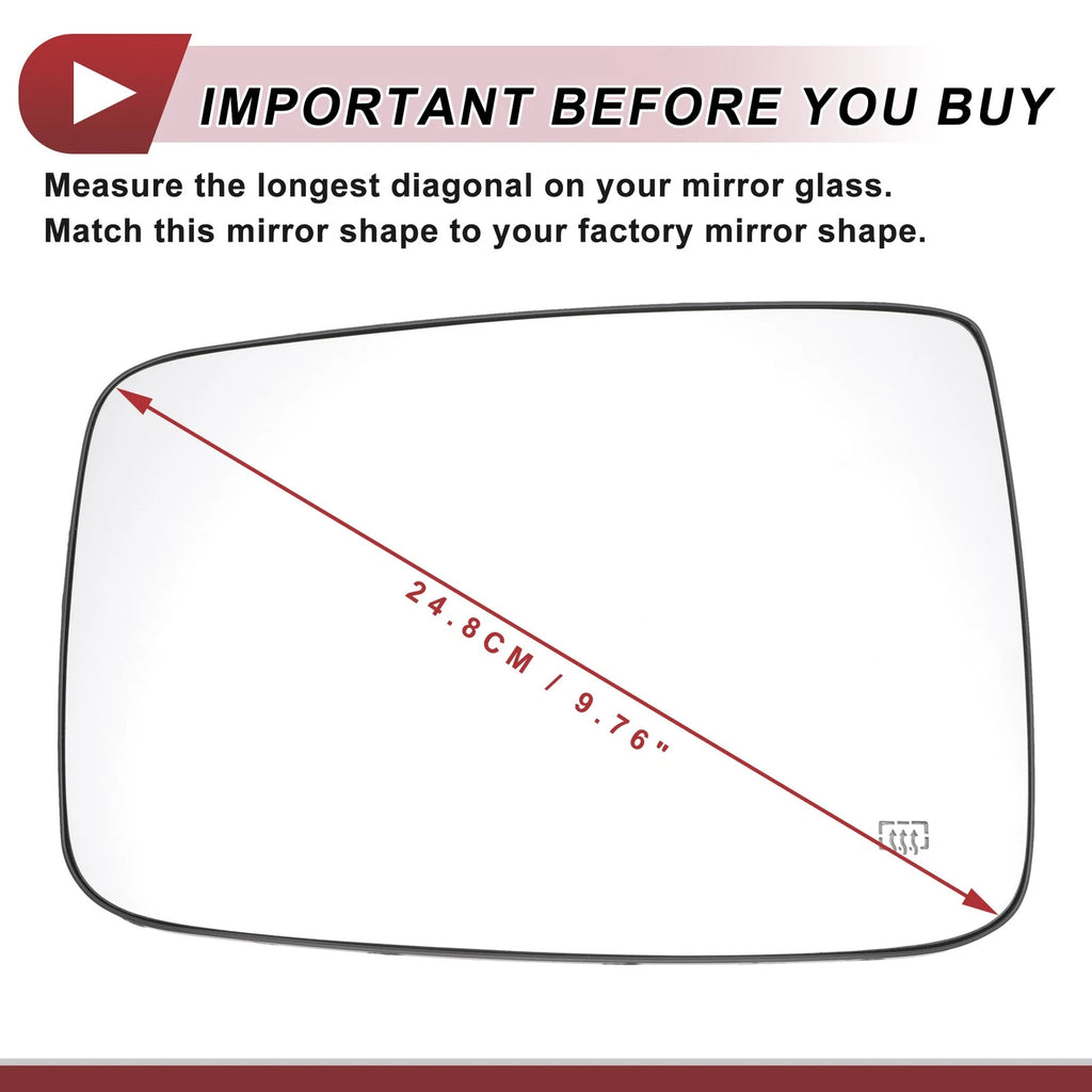 Heated Left Driver Side Mirror Glass Replacement for Dodge Ram 1500 2500 (2003–2024)