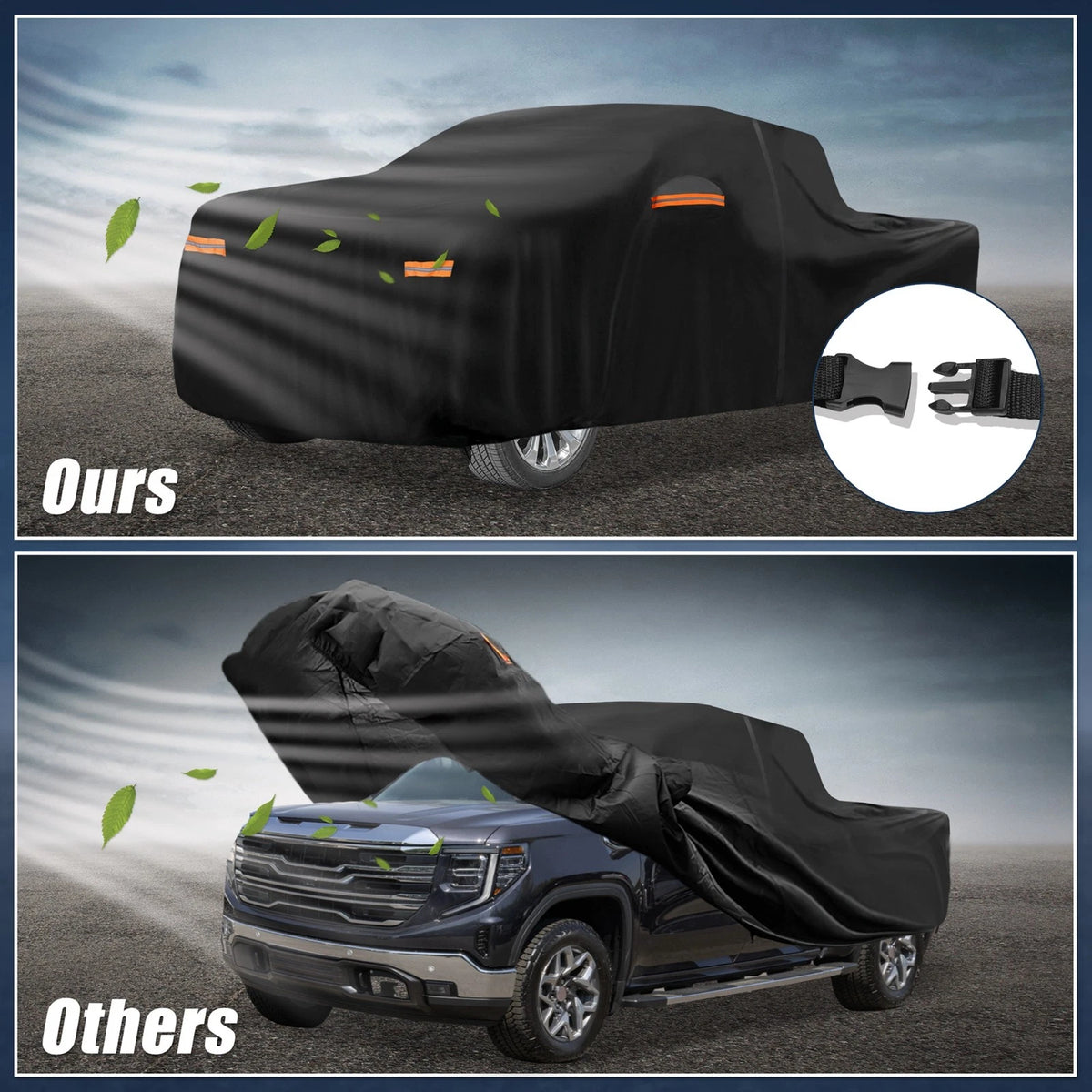 Waterproof Car Cover for GMC Sierra 6.6ft Bed (210D-PU, Black)