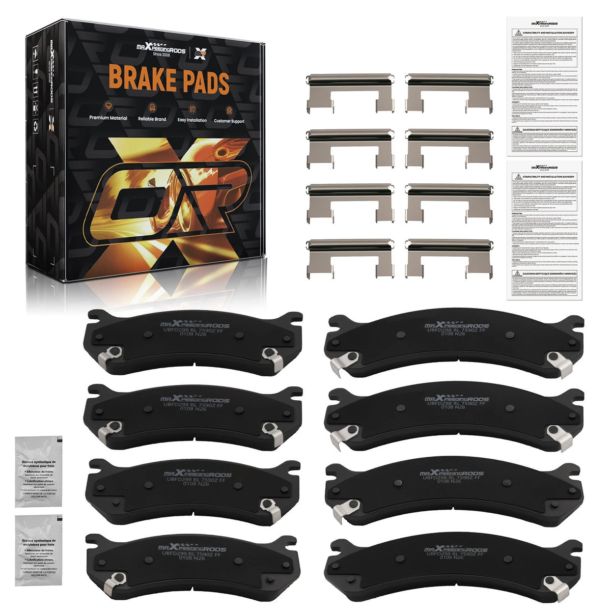 Set of 4 Ceramic Brake Pads for Chevy Silverado 1500 (2004–2005) D785 D784