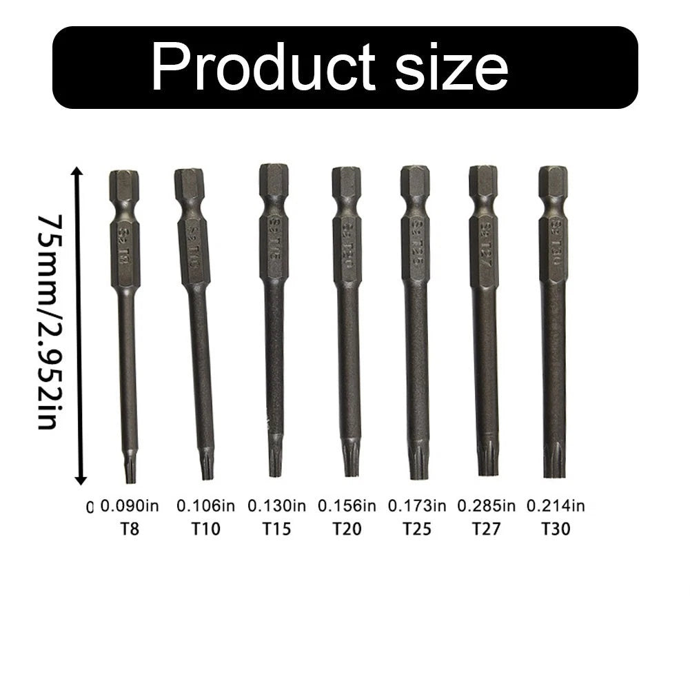 7pcs Torx Bit Set Magnetic Hex 75MM for Automotive Repair Tools