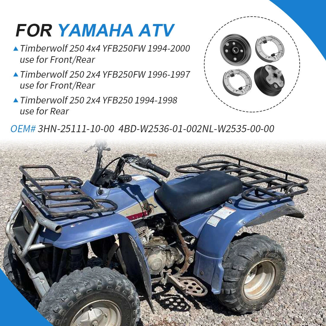 Set of 2 Brake Drum Hub & Shoes for Yamaha Timberwolf 250 (1991–1998)