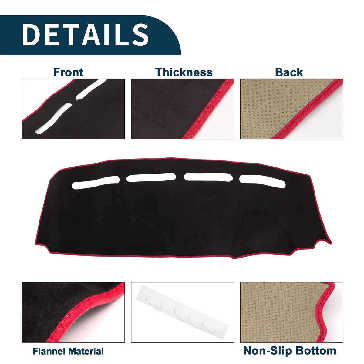 Dashboard Cover Mat for Fiat 500 (2012–2023) - Black Red
