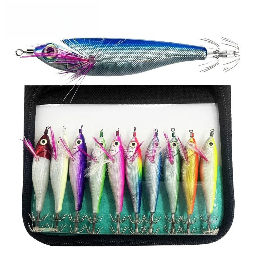 10cm Glow in Dark Squid Jig Fishing Lures with Rattles and Double Layer Hooks