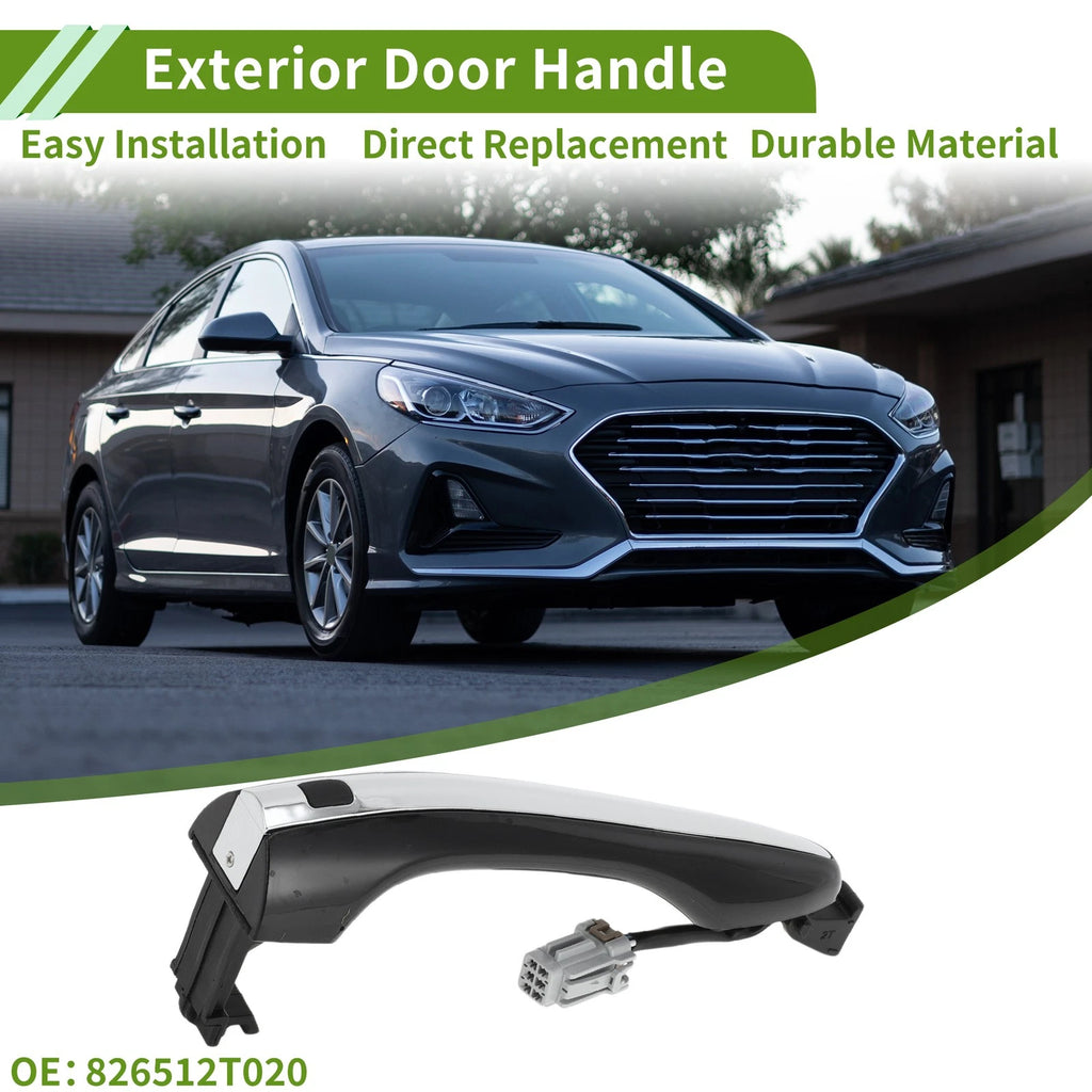 Exterior Door Handle Front Left Replacement for Hyundai Black Silver Tone (2010–2017)