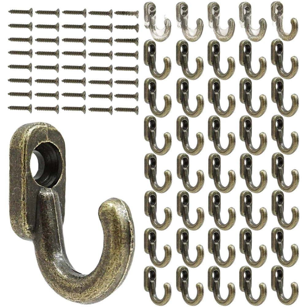 40pcs Bronze Hooks with Screws for Wall Mounted Clothes Storage