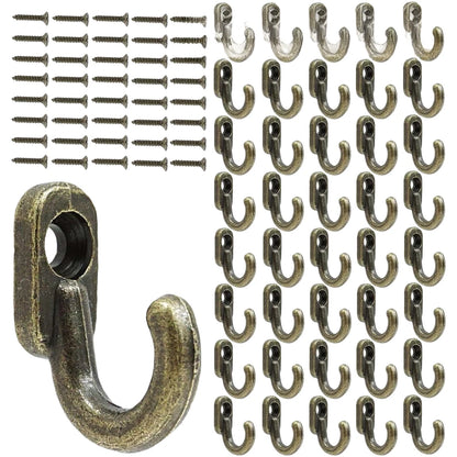 40pcs Bronze Hooks with Screws for Wall Mounted Clothes Storage