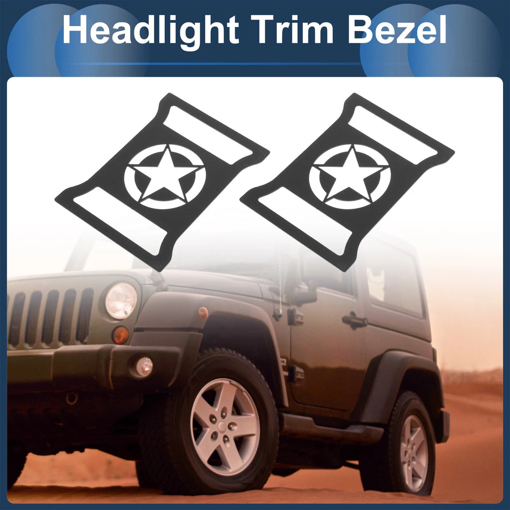 1 Pair Headlight Trim Bezel for Jeep Wrangler (2007–2018) Black