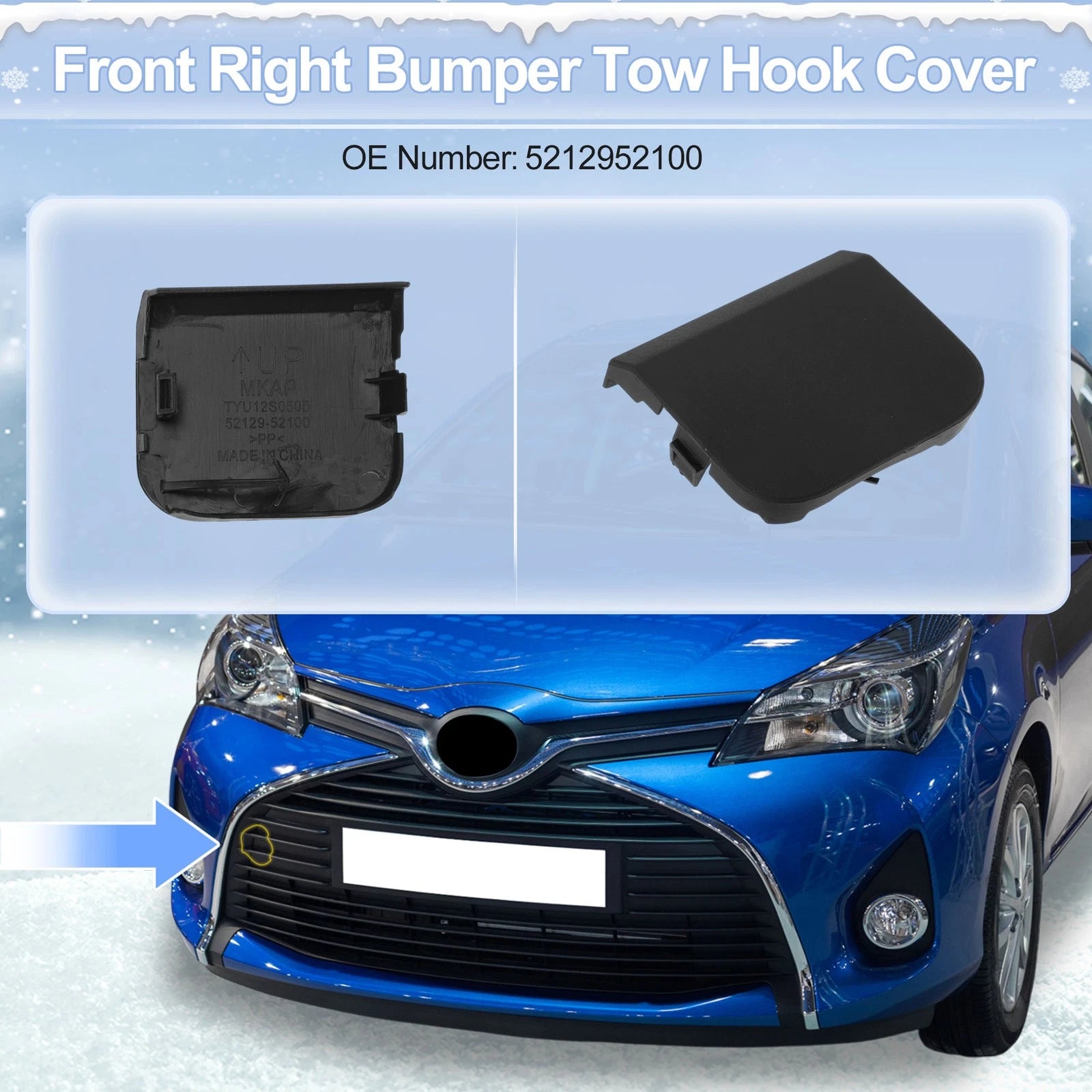 Tow Hook Cover Cap Right Front Replacement for Toyota Yaris (2014–2017)