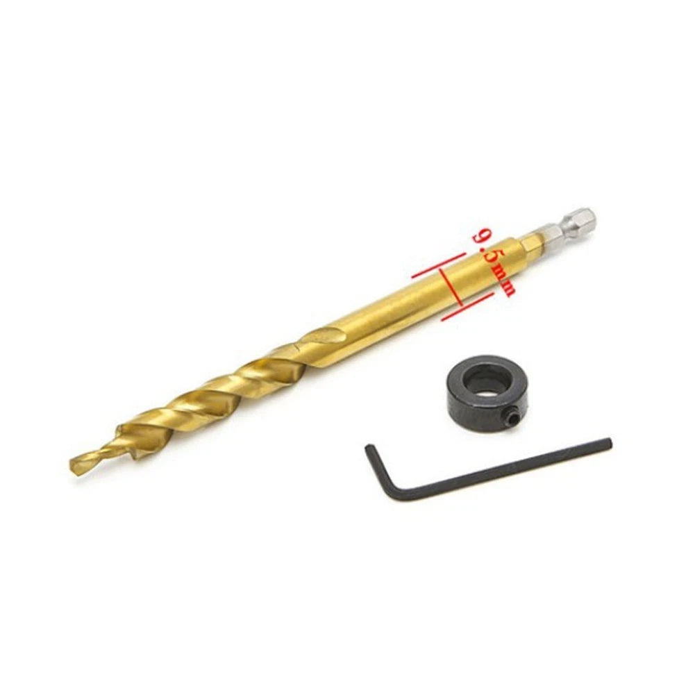 Hex Pocket Hole 3/8 Step Drill Bit Stop Collar Set for Woodworking