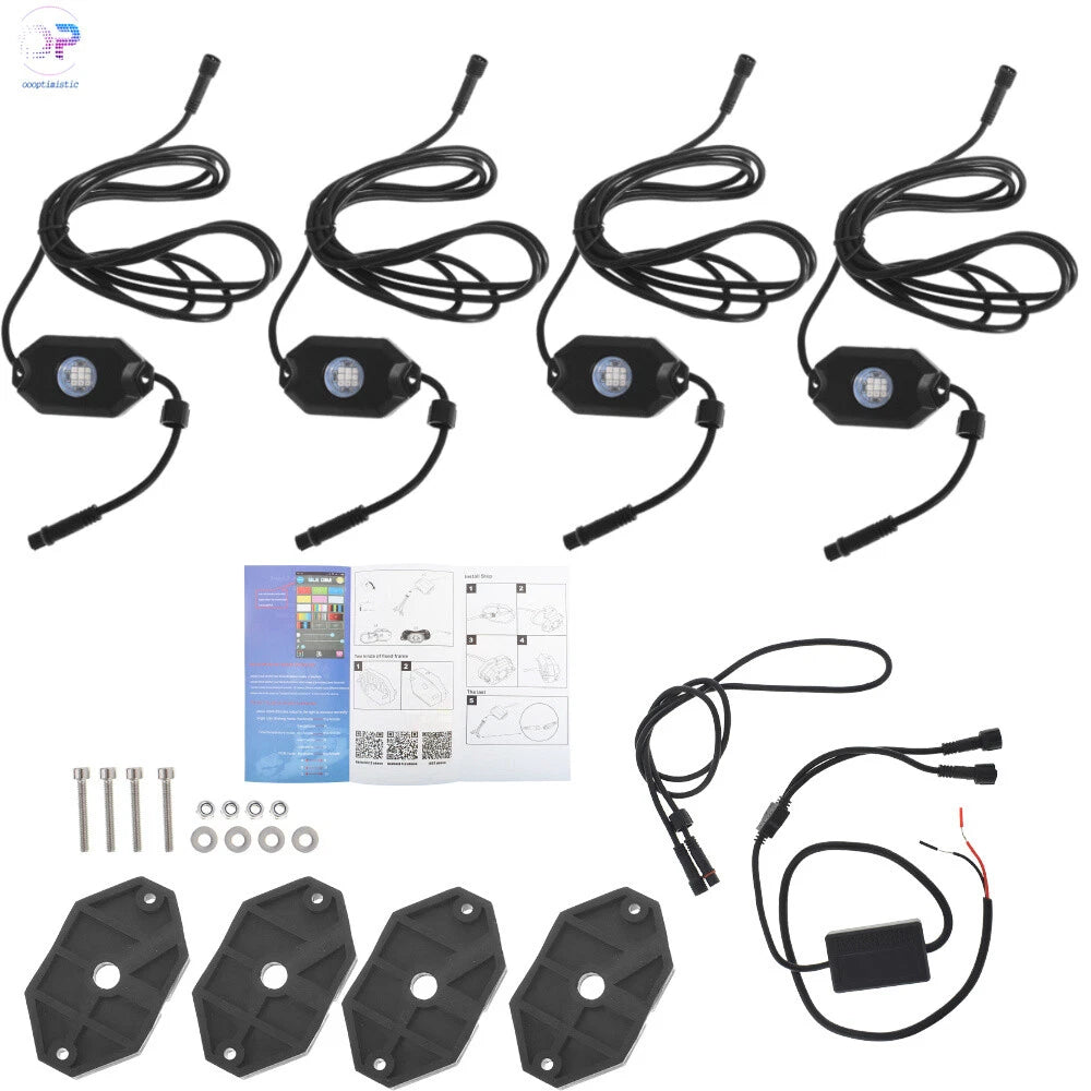 4 Pods RGB LED Rock Lights for Universal Vehicles (Wireless Bluetooth)