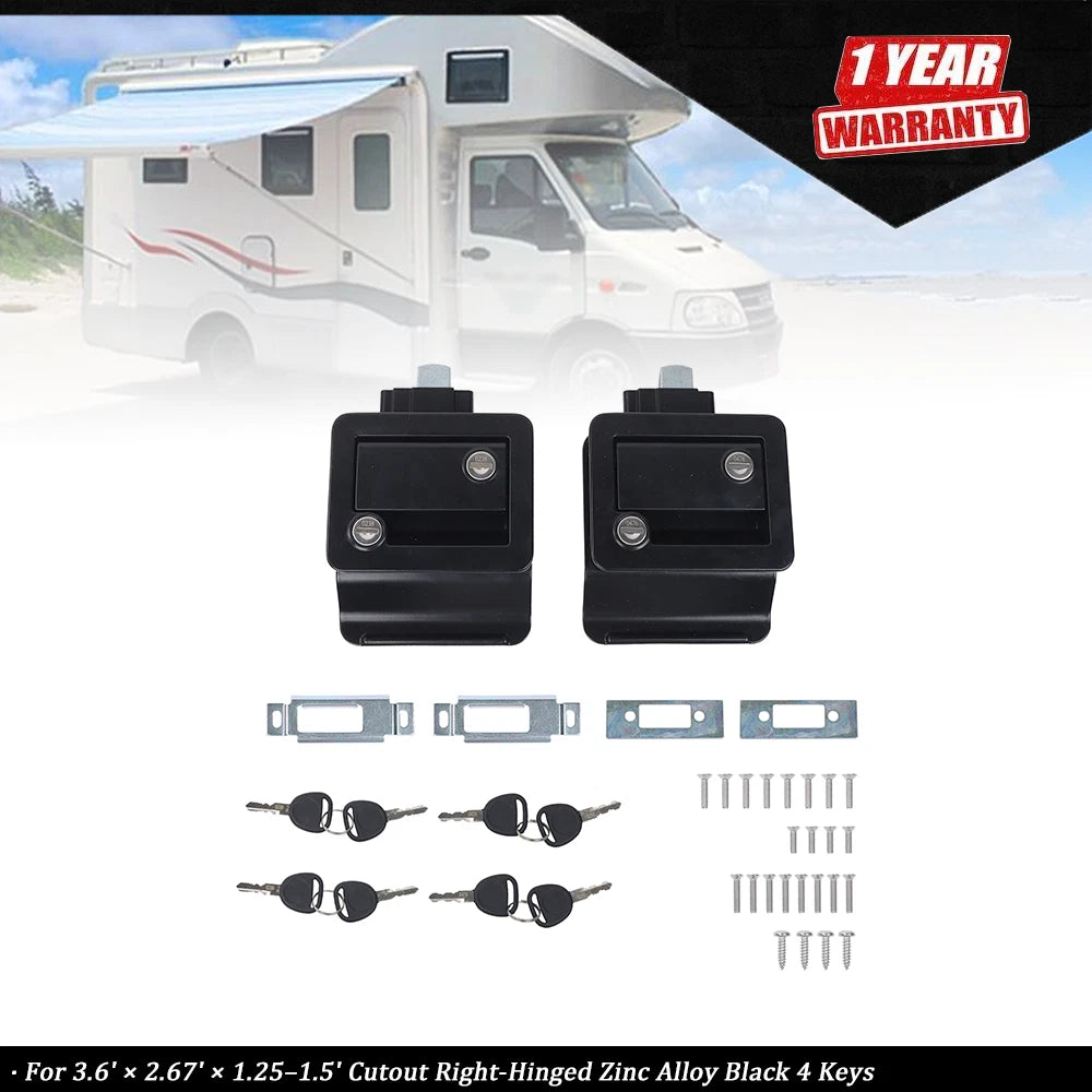 2 Black RV Paddle Entry Door Lock Latch Handle Knob Deadbolt for Camper Trailer