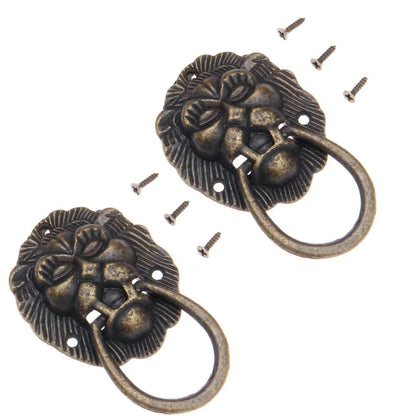 2Pcs 4066mm Vintage Lion Head Door Pull Handle Drawer Knob Ring Cabinet Pulls