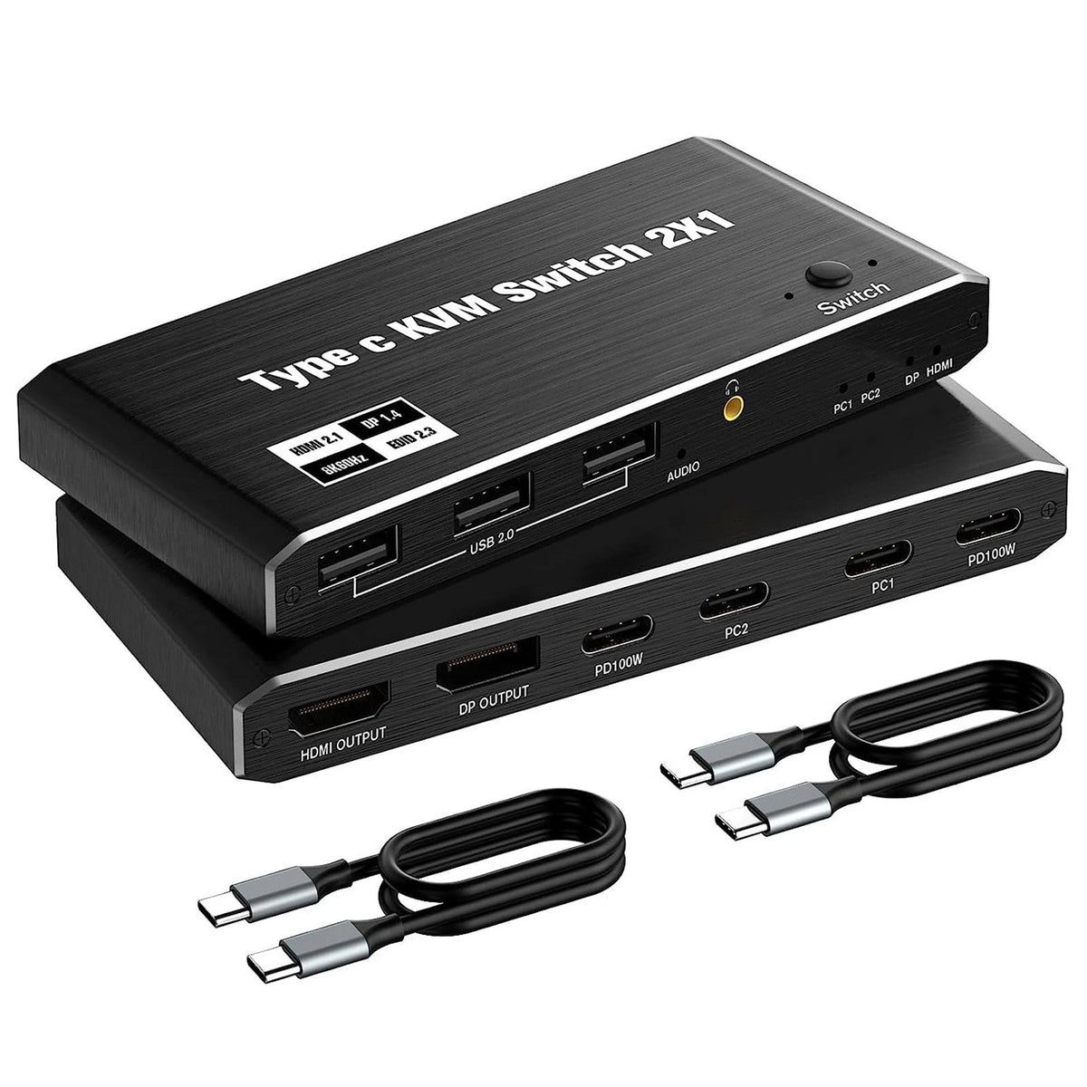 2X 8K USB C KVM Switch for Laptops with DisplayPort (100W PD Charge)