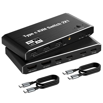 2X 8K USB C KVM Switch for Laptops with DisplayPort (100W PD Charge)