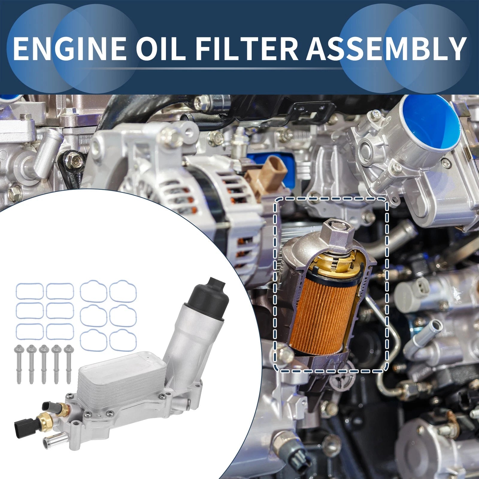 Engine Oil Cooler Filter Housing Set with Gaskets for Chrysler 200 (2015–2017)