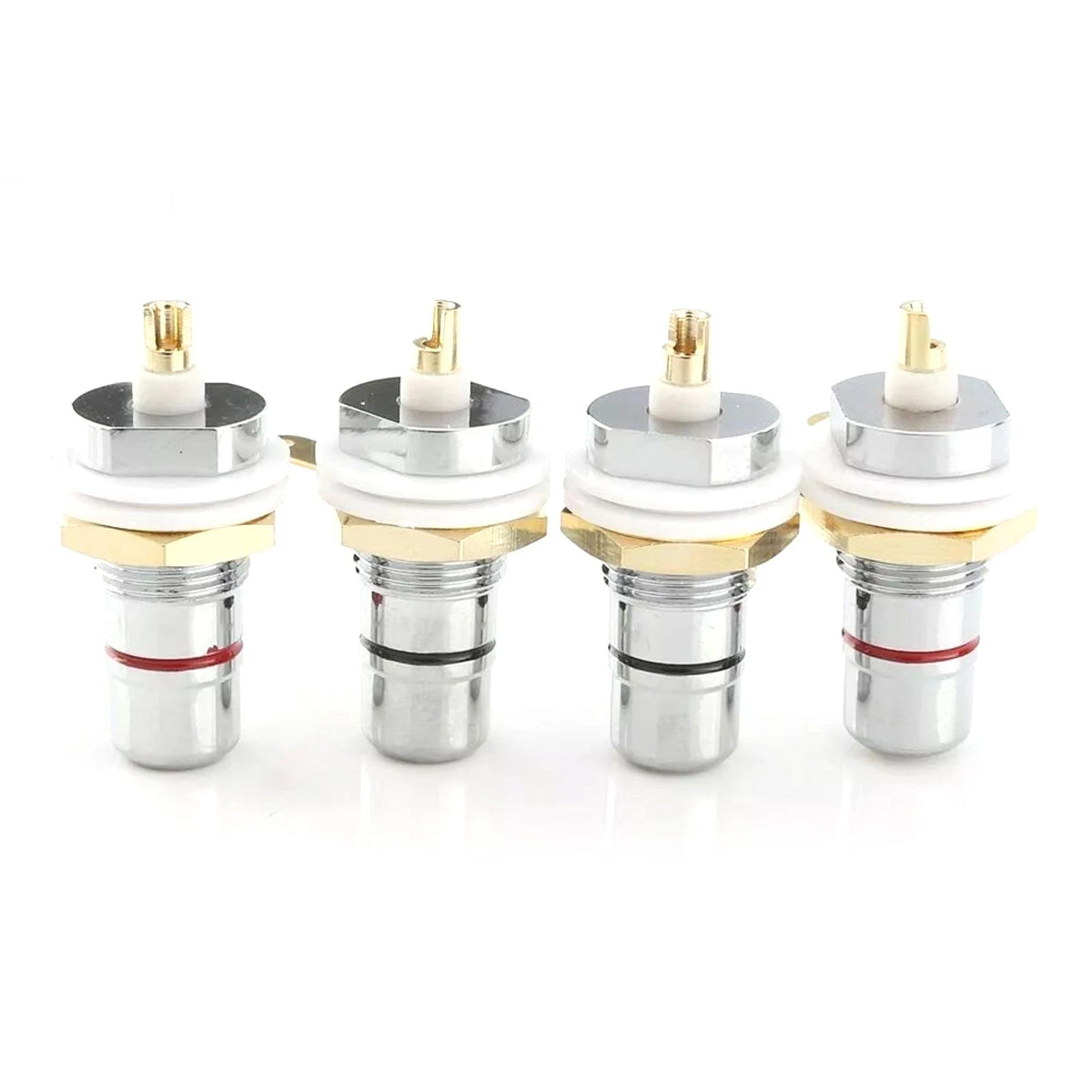 Set of 4 Rhodium RCA Socket Kit Female Panel Mount Plug Audio Terminal