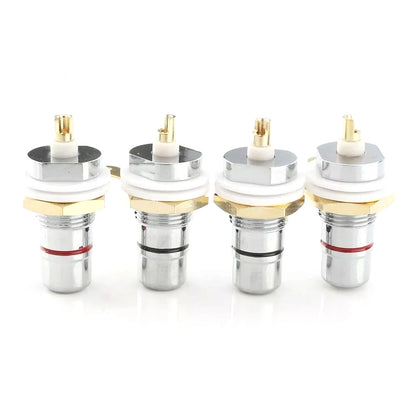 Set of 4 Rhodium RCA Socket Kit Female Panel Mount Plug Audio Terminal