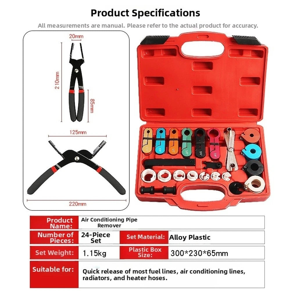24pc Alloy Air Conditioning Pipe Removal Tool Set for Fuel & Heater Lines