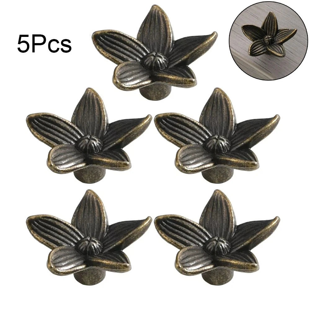 5X Vintage Flower Drawer Pull Handles for Furniture Cabinet Jewelry Box