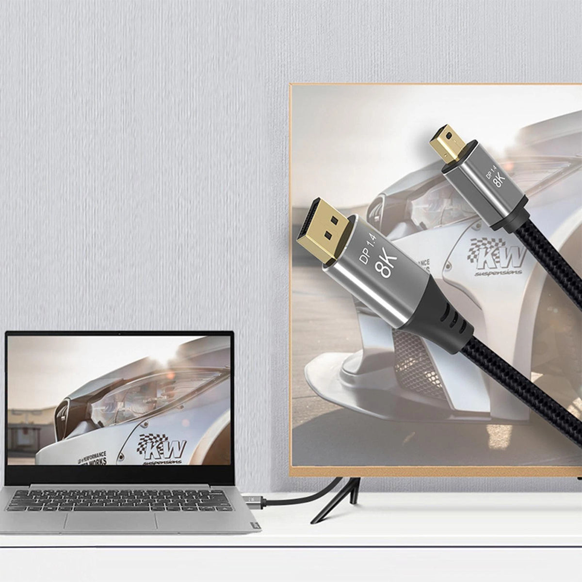 Mini DP to DP Cable Adapter for DisplayPort 1.4 (8K@60Hz, 4K@144Hz)