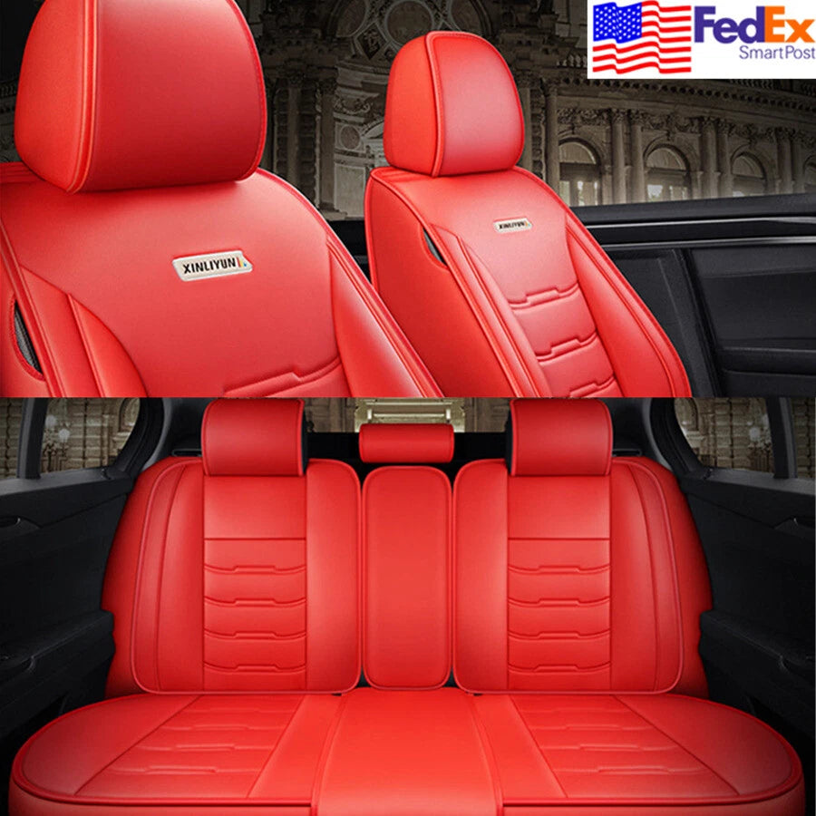 Car Seat Covers Set of 2 for Front & Rear - PU Leather - Red