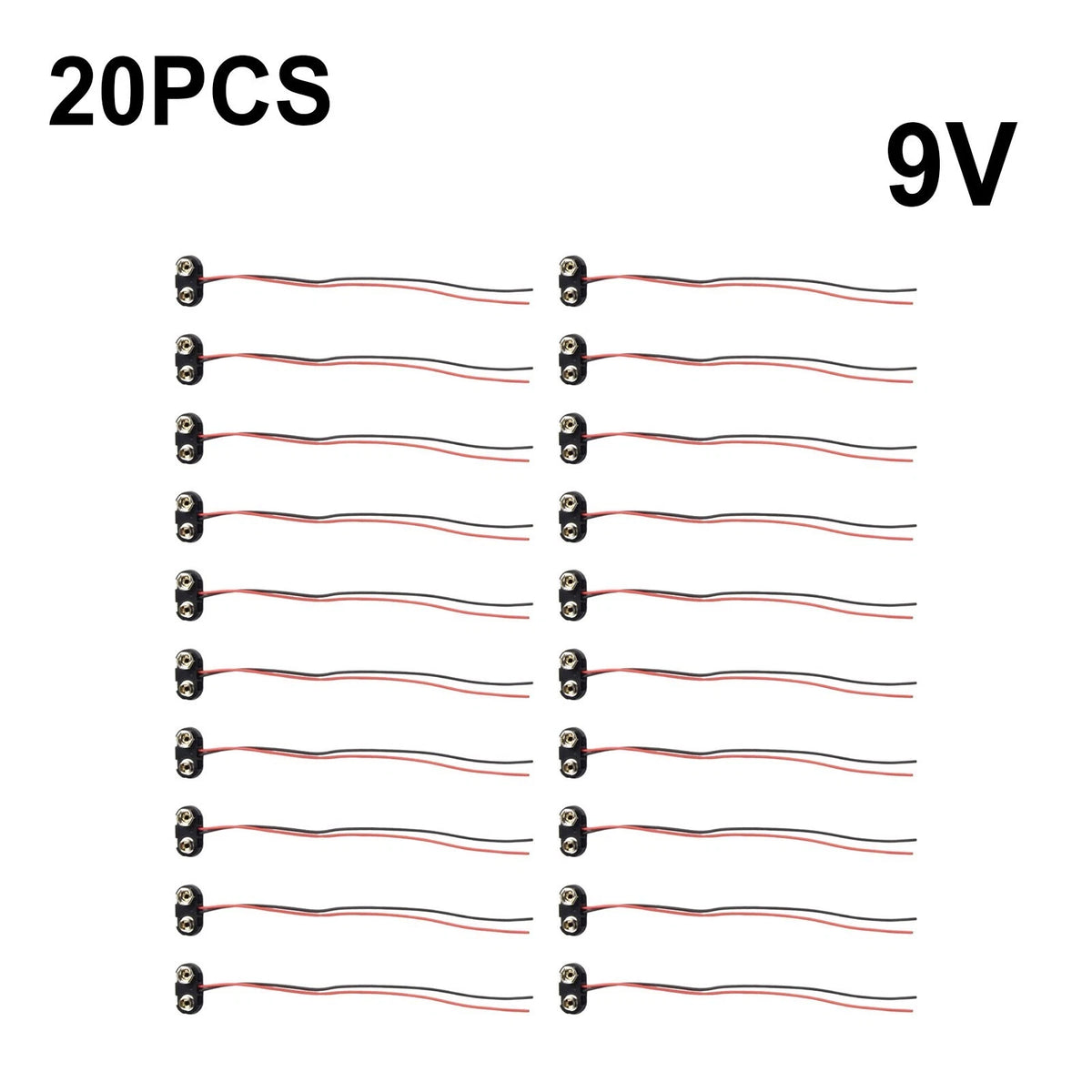 20pc T Type 9V Battery Snap Connector Clip Wires Holder (15CM)