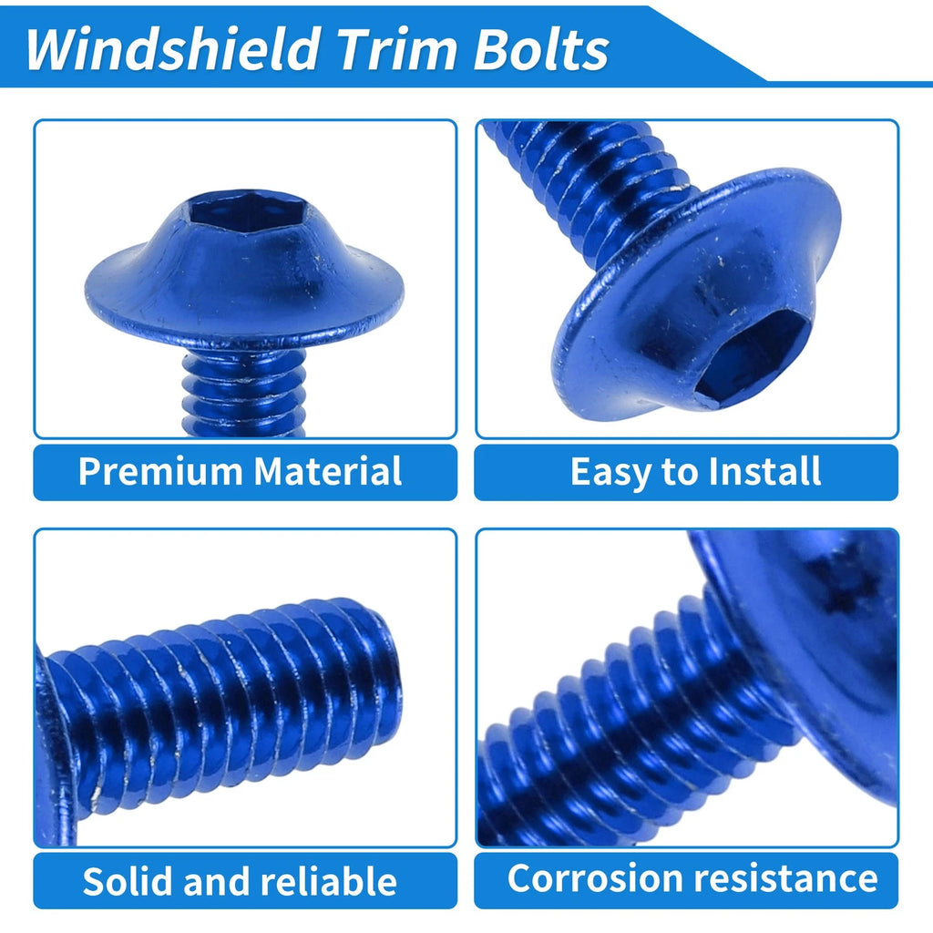 Windshield Bolts for Yamaha Motorcycles (Aluminum Rubber Blue)