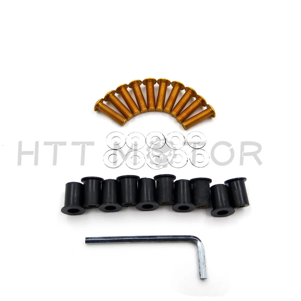 10pcs Windshield Bolt Kit for Motorcycle (Well Nuts, Gold)