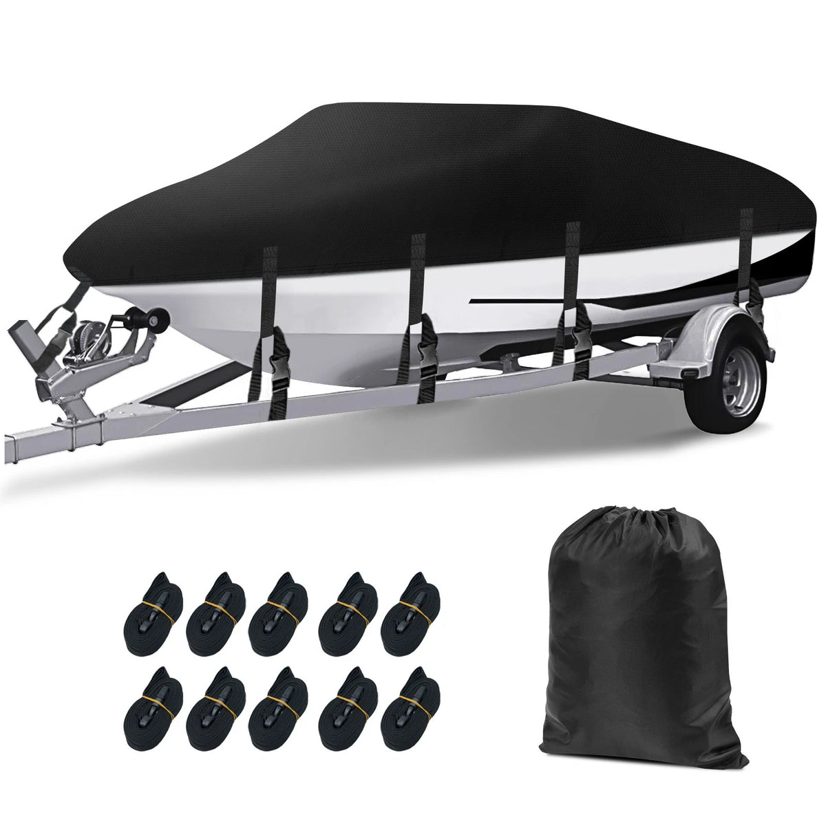 Heavy Duty Waterproof Boat Cover for V-Hull Runabout (20ft-22ft, Beam 102")