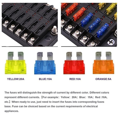 12-Way LED Indicator Waterproof Blade Fuse Box Holder Block ATC ATO
