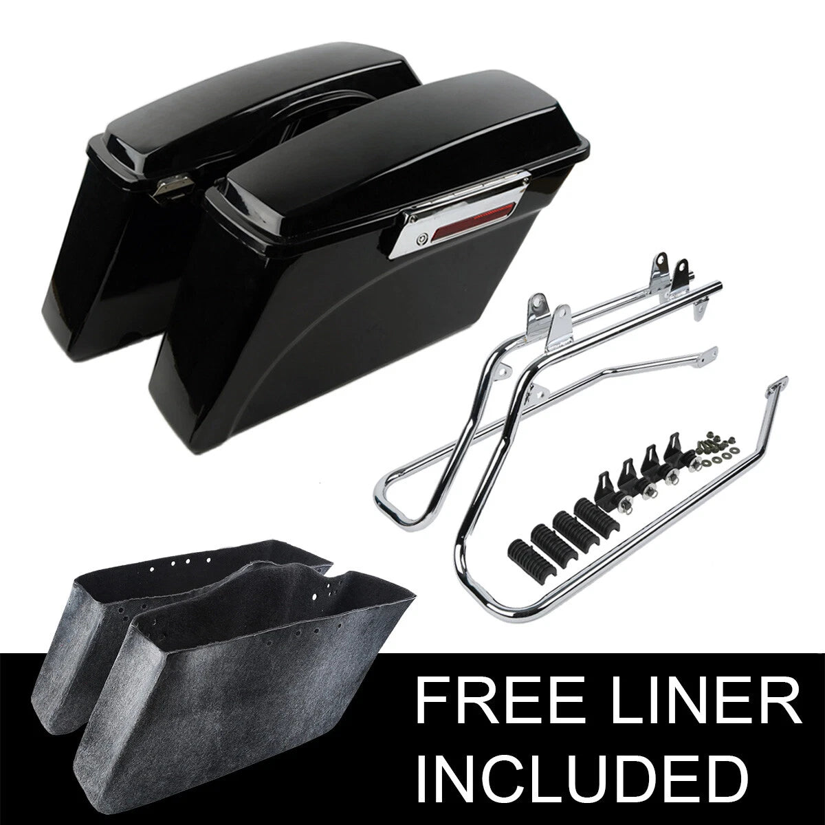 Saddle Bags & Chrome Conversion Brackets for Harley Softail