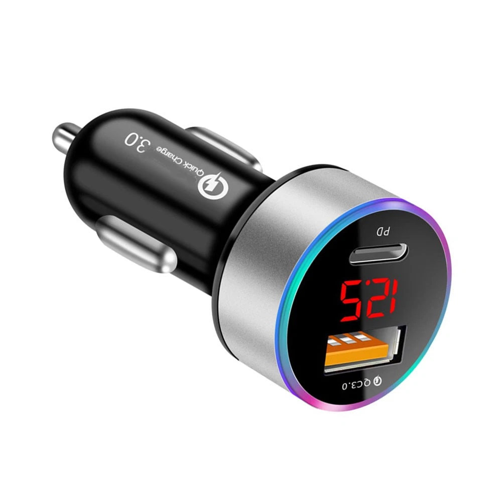 Universal Car Fast Charger QC3.0 USB Type C USB 2-port Cigarette Lighter Socket