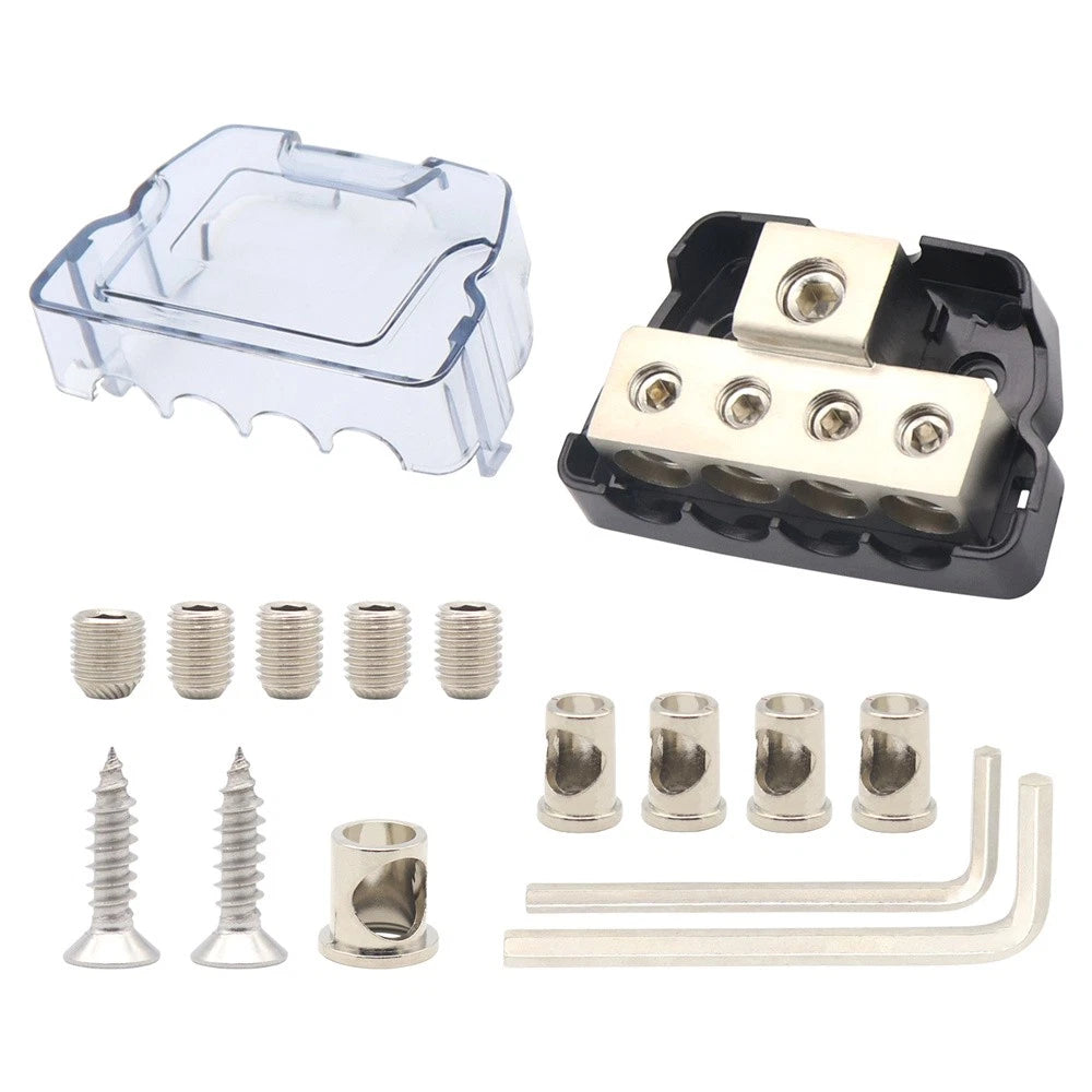 Power Ground Amp Distribution Block for Universal Use (0 Gauge Input, 4 Gauge Outputs)