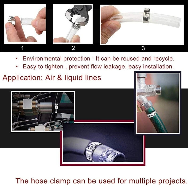 10x Stainless Steel Hose Clamps for Fuel Water Air Pipe