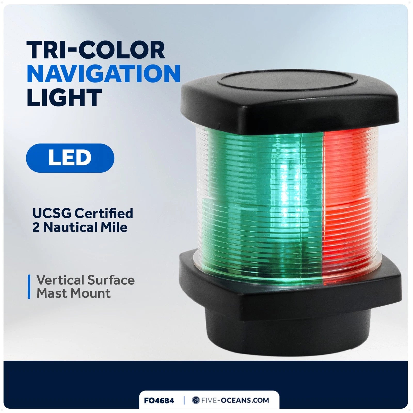 LED Tri-Color Navigation Light for Boats (12V DC, Vertical Mount)