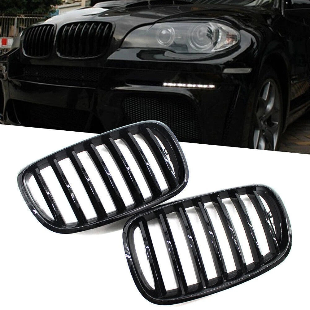 Gloss Black Front Bumper Kidney Grille for BMW X5 X6 (2007–2013)