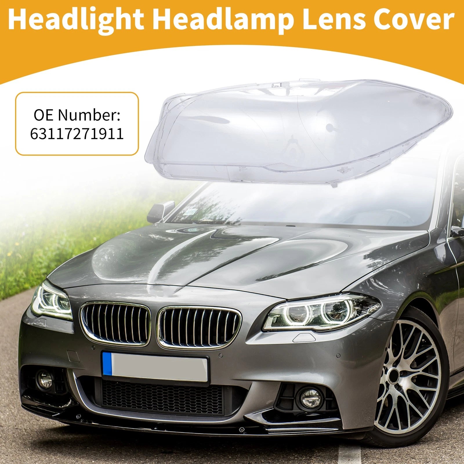 Front Left Headlight Lens Cover Replacement for BMW 528i (2011–2013)